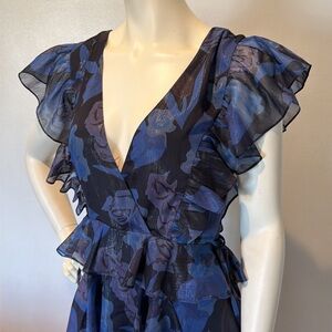 NWT Ted Baker Vertey Pinafore Ruffle Dress Navy Peplum Feminine Midi Dress